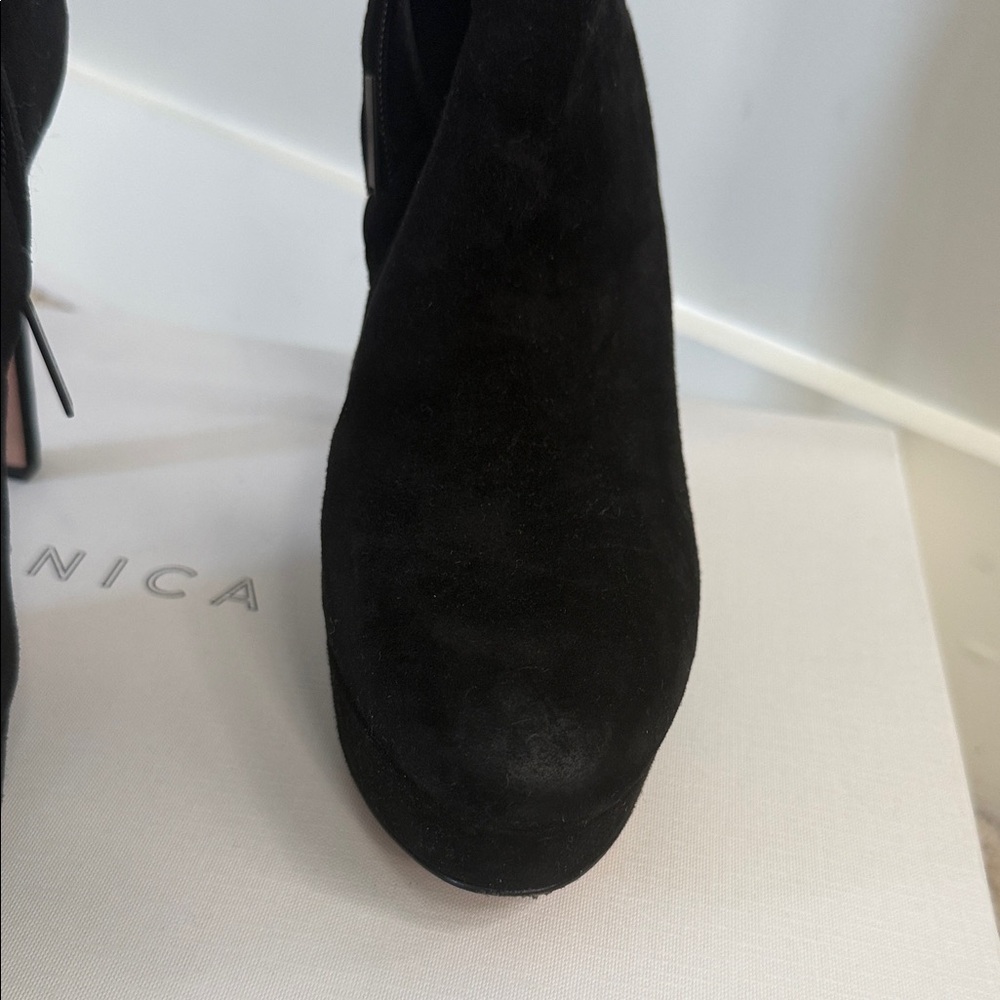Veronica Beard Dali Bootie Black Suede Heeled Boots - Picture 3 of 10
